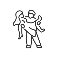 Man holding a woman in his arms, linear icon. Line with editable stroke