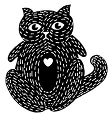 Cat Curiously Staring at Something Organic Hand Drawn High Resolution Illustration