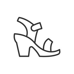 Sandals with thick heel, linear icon. Line with editable stroke
