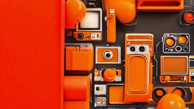 abstract orange background with technology gadgets