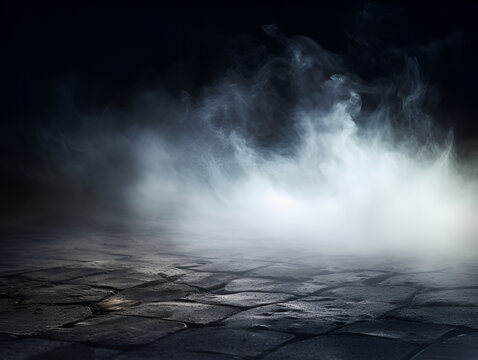 Smoke On Cement Floor With Defocused Fog 