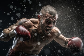 Intense Male Boxer Delivering a Powerful Punch