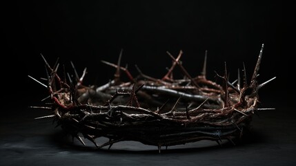 Fototapeta premium Mysterious Crown of Thorns Close-Up on Black Background
