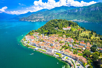 Town of Bellagio on Como Lake aerial landscape view