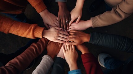 All hands together, united diversity or multi-cultural partnership in a group - obrazy, fototapety, plakaty