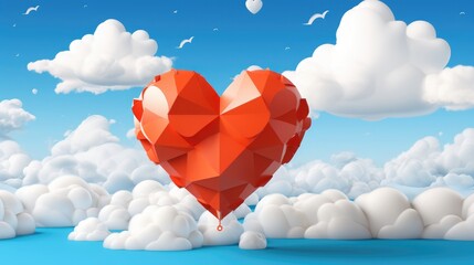 Affectionate heart around the Clouds on Valentine's Day. 3d render. Generative AI