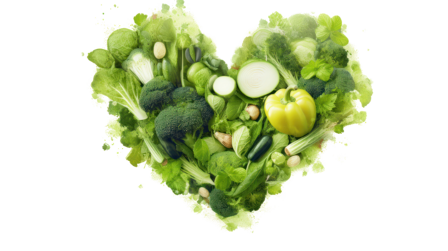 heart shaped green vegetables Isolated on a clear background. PNG file.