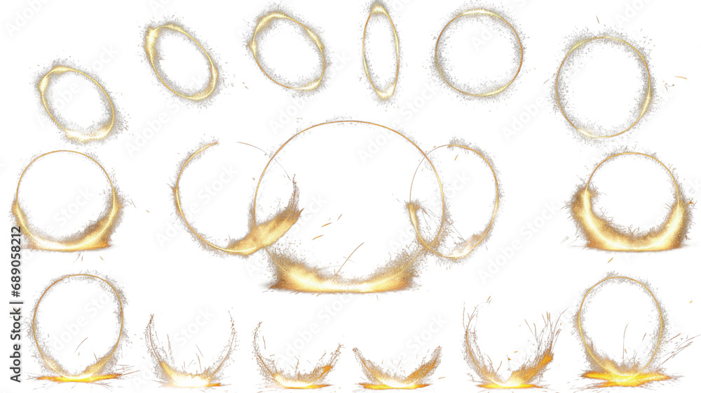 Poster set of transparent arcs and campfires and sparks isolated from transparent background png files.