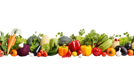 Obraz na płótnie Canvas Seamless border consisting of colorful fresh vegetables and herbs. Isolated on transparent background, PNG file.