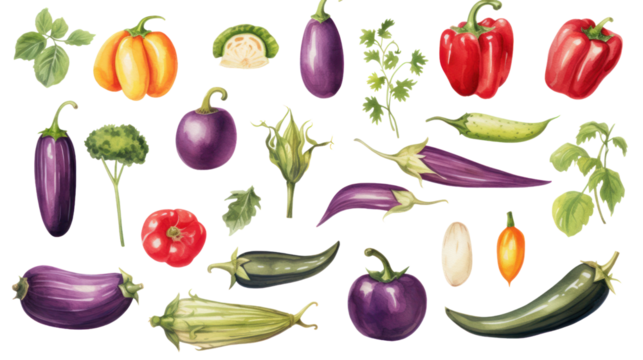 Illustration of vegetables Isolated vegetable elements Isolated on a clear background, PNG file.