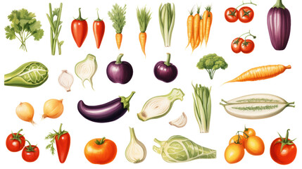 Illustration of vegetables Isolated vegetable elements Isolated on a clear background, PNG file.