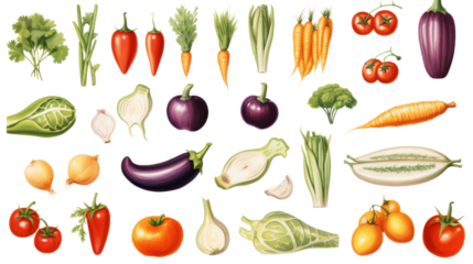 Illustration of vegetables Isolated vegetable elements Isolated on a clear background, PNG file.