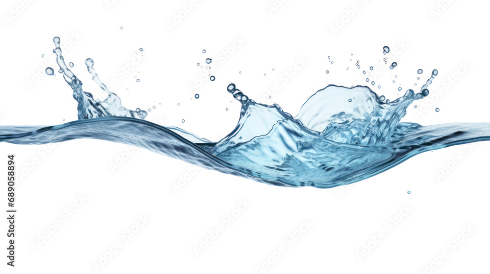 Leinwandbilder Clear blue water splashes and waves with drops. Vector liquid splash with drops. Realistic isolated 3D element. Isolated on clear background, PNG file.