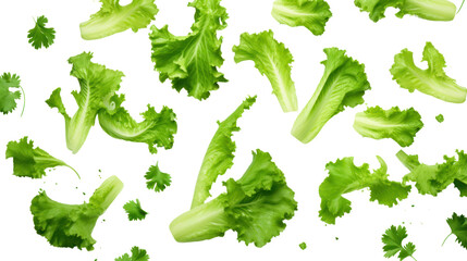 Flying green vegetables isolated on transparent background. PNG file.