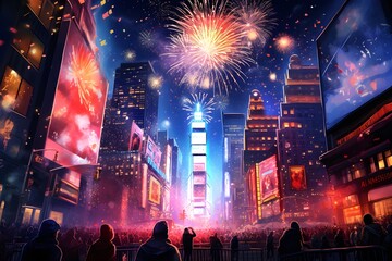 Fototapeta na wymiar Celebrating New Year's Eve in New York Times Square 