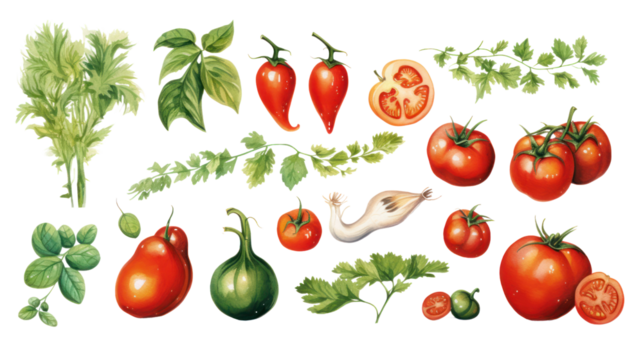 Illustration of vegetables Isolated vegetable elements Isolated on a clear background, PNG file. - Powered by Adobe
