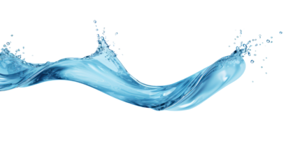 Clear blue water splashes and waves with drops. Vector liquid splash with drops. Realistic isolated 3D element. Isolated on clear background, PNG file.