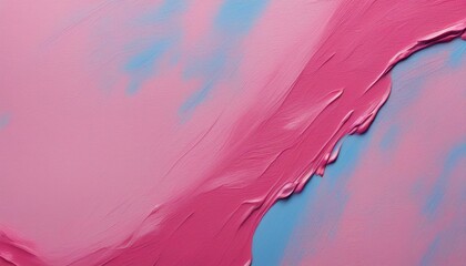 Abstract pink oil paint texture on blue canvas. Minimalistic background with copy space.
