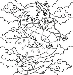 Year of the Dragon with Clouds Coloring Page 