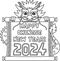 Happy Chinese Year 2024 Isolated Coloring Page