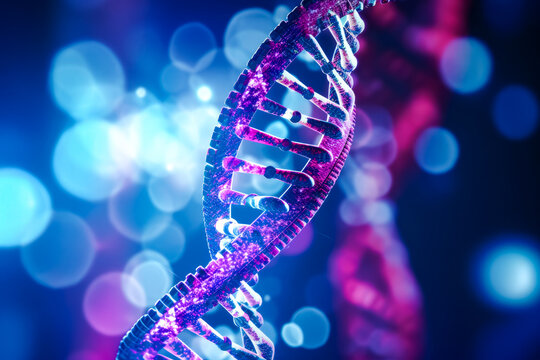 DNA. Study of gene structure of cell. DNA molecule structure. Genetic engineering of the future