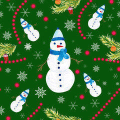 Seamless pattern for new year and christmas. Watercolor drawing