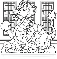 Year of the Dragon Statue Holding an Orb Coloring