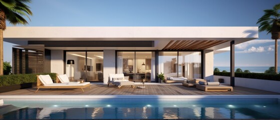 Fototapeta premium modern villa with open plan living and private bedroom wing with small terrace for relaxation