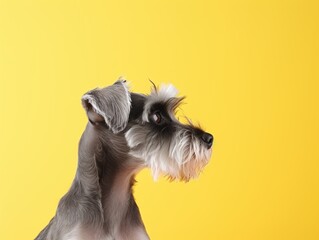 Cute miniature schnauzer dog on color background, closeup