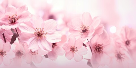 Springtime beauty. Pink blossoms on cherry tree. Floral elegance. Close up of blooming flowers in...