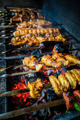  grilled barbeque with different kinds of meat
