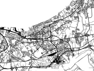 Vector road map of the city of Bab Ezzouar in Algeria with black roads on a white background.
