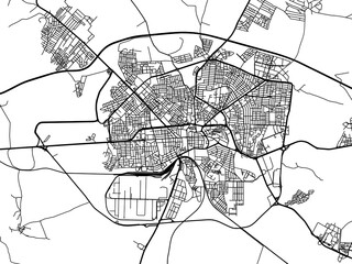 Vector road map of the city of Bordj Bou Arreridj in Algeria with black roads on a white background.