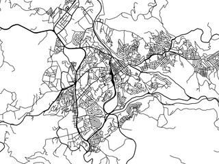 Vector road map of the city of Souk Ahras in Algeria with black roads on a white background.
