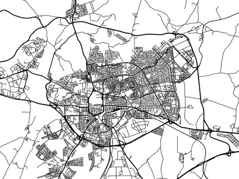 Vector road map of the city of Setif in Algeria with black roads on a white background.