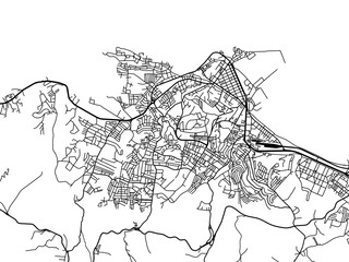 Vector road map of the city of Jijel in Algeria with black roads on a white background.