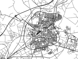 Vector road map of the city of Sidi Bel Abbes in Algeria with black roads on a white background.