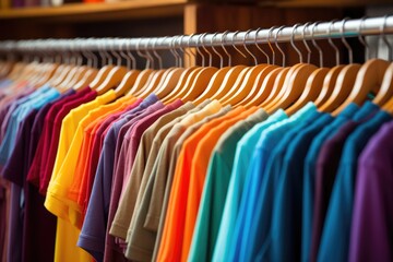 Colorful Tshirts Hanging For Sale In Shop