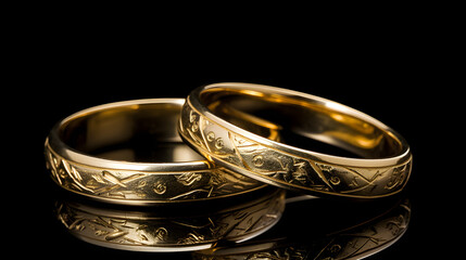 two gold rings on the black background