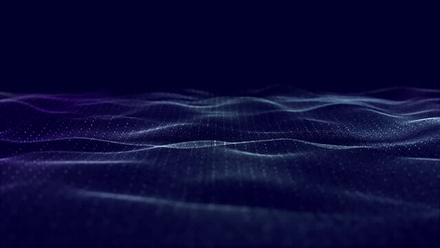  futuristic wave background with particles, slow motion glowing particles on black background, seamless 4k
