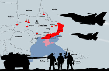 Russia's war with Ukraine. Map of Ukraine. Template for news. 3d illustration