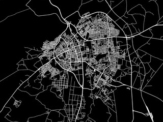 Vector road map of the city of Djelfa in Algeria with white roads on a black background.