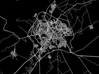 Vector road map of the city of Mascara in Algeria with white roads on a black background.