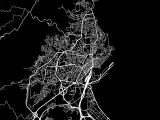 Vector road map of the city of Annaba in Algeria with white roads on a black background. - obrazy, fototapety, plakaty