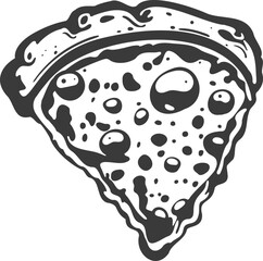 Pizza slice with melted cheese and pepperoni. Vector cartoon sticker in comic style with contour. Design element food for greeting card