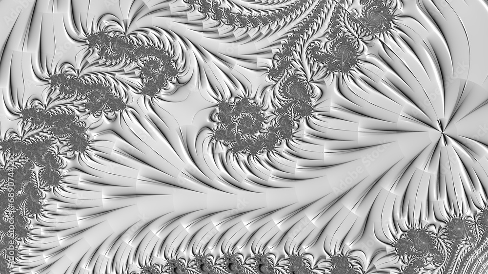 Poster silver and shades of grey with complex black motif pattern and design