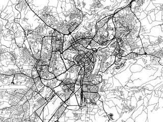 Vector road map of the city of Yerevan in Armenia with black roads on a white background.