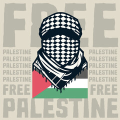 Free Palestine Poster Keffiyeh Scarf Mask Icon Logo Concept Illustration