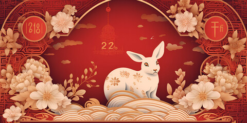  Happy chinese new year of the rabbit Fantasy squirrel in a beautiful autumn garden, chinese new year background with copy space generated ai
