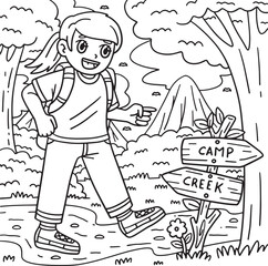 Camping Camper Looking at Directions Coloring Page